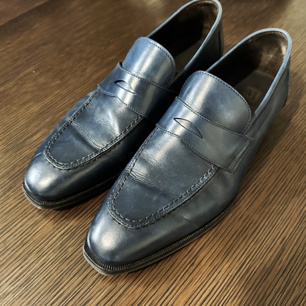 Bruno Magli Hudson Blue Leather Penny Loafers – Made in Italy – - Picture 2 of 8